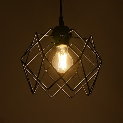 GloboStar® SOLON 201-0059 Μοντέρνο Κρεμαστό Φωτιστικό Πλέγμα Μονόφωτο 1 x E27 IP20 Μαύρο Μέταλλο - Μ22 x Π22 x Υ70cm Διακόσμηση - Φως - Χαλιά