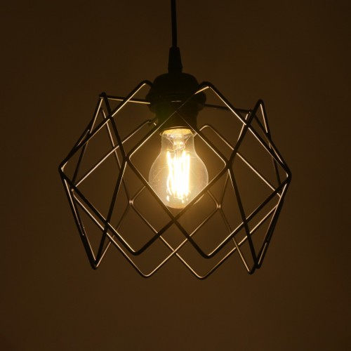 GloboStar® SOLON 201-0059 Μοντέρνο Κρεμαστό Φωτιστικό Πλέγμα Μονόφωτο 1 x E27 IP20 Μαύρο Μέταλλο - Μ22 x Π22 x Υ70cm Διακόσμηση - Φως - Χαλιά
