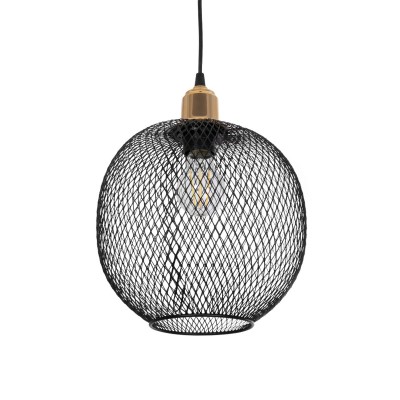 GLOBOSTAR® WIRE 201-0019 Μοντέρνο Κρεμαστό Φωτιστικό Οροφής με Ντουί 1 x E27 AC 220-240V IP20 - Μαύρο & Χρυσό - Μ25 x Π25 x Υ32cm