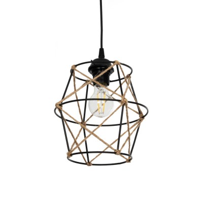 GLOBOSTAR® SOLON 201-0088 Vintage Κρεμαστό Φωτιστικό Οροφής με Ντουί 1 x E27 AC 220-240V IP20 - Μαύρο & Μπεζ - Μ22 x Π22 x Υ27cm