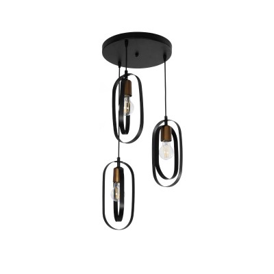 GLOBOSTAR® SPARKIO 201-0025 Vintage Κρεμαστό Φωτιστικό Οροφής με Ντουί 3 x E27 AC 220-240V IP20 - Μαύρο & Χάλκινο - Μ36 x Π36 x Υ62cm