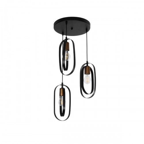 GloboStar® SPARKIO 201-0025 Vintage Κρεμαστό Φωτιστικό Πλέγμα Τρίφωτο 3 x E27 IP20 Μαύρο με Χρυσό Μέταλλο - Μ30 x Π30 x Υ80cm Διακόσμηση - Φως - Χαλιά