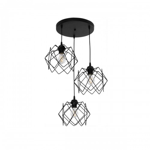 GloboStar® DAZLA 201-0024 Vintage Κρεμαστό Φωτιστικό Πλέγμα Τρίφωτο 3 x E27 IP20 Μαύρο Μέταλλο - Μ32 x Π32 x Υ70cm Διακόσμηση - Φως - Χαλιά