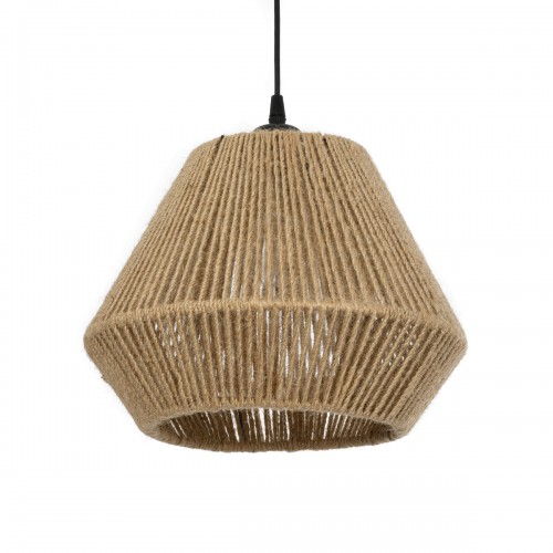 GloboStar® GLARO 201-0112 Vintage Κρεμαστό Φωτιστικό Καμπάνα Μονόφωτο 1 x E27 IP20 Μαύρο Μέταλλο με Μπεζ Σχοινί - Μ30 x Π30 x Υ70cm Διακόσμηση - Φως - Χαλιά