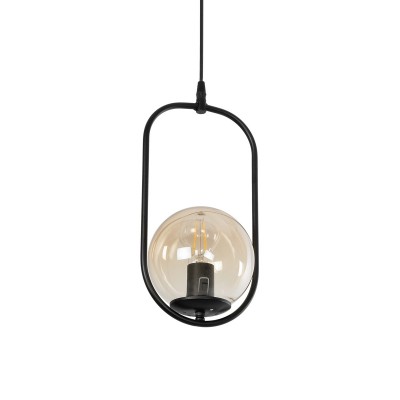 GLOBOSTAR® ZENITH 201-0093 Vintage Κρεμαστό Φωτιστικό Οροφής με Ντουί 1 x E27 AC 220-240V IP20 - Μαύρο & Μελί - Μ18 x Π15 x Υ38cm