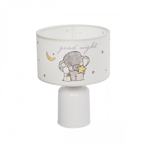 GloboStar® ELEPHANT 204-0025 Παιδικό Eπιτραπέζιο Φωτιστικό Φιγούρα Μονόφωτο 1 x E27 IP20 Λευκό & Γκρι Ύφασμα - Μ24 x Π24 x Υ32cm Διακόσμηση - Φως - Χαλιά