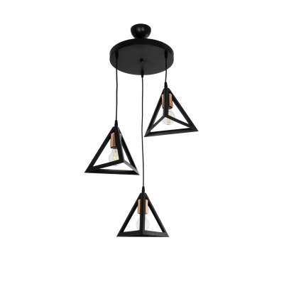 GLOBOSTAR® TRIANGLE 203-0162 Μοντέρνο Κρεμαστό Φωτιστικό Οροφής με Ντουί 3 x E27 AC 220-240V IP20 - Μάυρο & Χάλκινο - Μ67 x Π67 x Υ50cm
