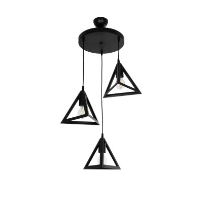 GLOBOSTAR® TRIANGLE 203-0160 Μοντέρνο Κρεμαστό Φωτιστικό Οροφής με Ντουί 3 x E27 AC 220-240V IP20 - Μάυρο - Μ67 x Π67 x Υ50cm