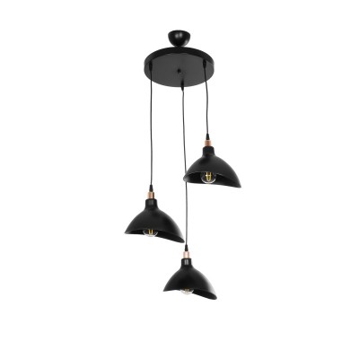 GLOBOSTAR® RIVE 203-0144 Μοντέρνο Κρεμαστό Φωτιστικό Οροφής με Ντουί 3 x E27 AC 220-240V IP20 - Μάυρο & Χάλκινο - Μ40 x Π40 x Υ65cm