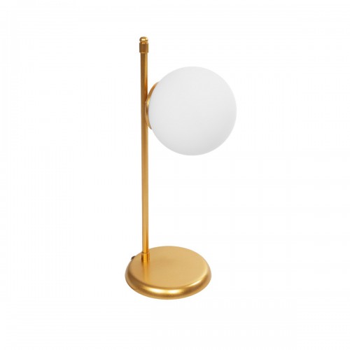 GloboStar® GLOBUS 203-0182 Μοντέρνο Επιτραπέζιο Φωτιστικό Μονόφωτο 1 x E27 IP20 Χρυσο Μέταλλο με Γαλακτερή Γυάλινη Μπάλα- Μ21 x Π16.5 x Υ45cm Διακόσμηση - Φως - Χαλιά