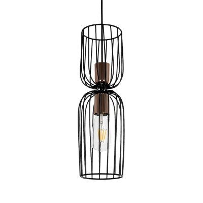 GLOBOSTAR® LAVERA 201-0124 Vintage Κρεμαστό Φωτιστικό Οροφής με Ντουί 1 x E27 AC 220-240V IP20 - Μαύρο & Μπρούτζινο - Μ14 x Π14 x Υ44cm