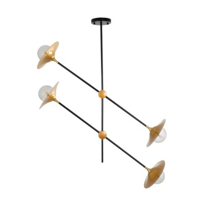 GloboStar® JOLIET 999-0044 Μοντέρνο Φωτιστικό Οροφής Πλέγμα Πολύφωτο 4 x G9 IP20 Μαύρο & Χρυσό Μέταλλο - Μ93 x Π20 x Υ106cm Διακόσμηση - Φως - Χαλιά