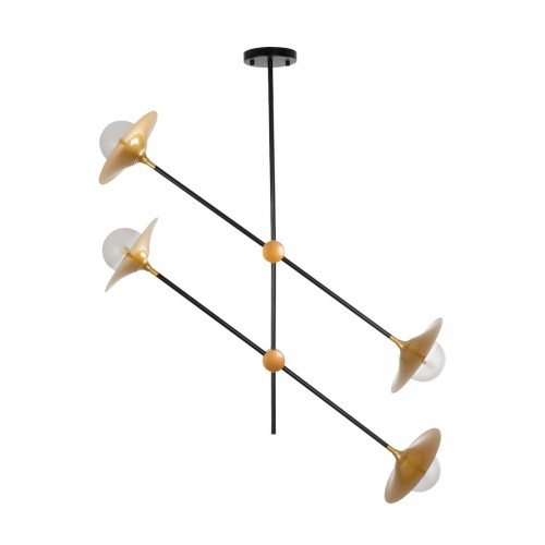 GloboStar® JOLIET 999-0044 Μοντέρνο Φωτιστικό Οροφής Πλέγμα Πολύφωτο 4 x G9 IP20 Μαύρο & Χρυσό Μέταλλο - Μ93 x Π20 x Υ106cm Διακόσμηση - Φως - Χαλιά