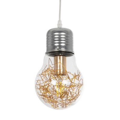GLOBOSTAR® LAMP 999-0056 Μοντέρνο Κρεμαστό Φωτιστικό Οροφής με Ντουί 1 x E27 AC 220-240V IP20 - Διάφανο, Χρυσό & Ασημί - Μ15 x Π15 x Υ27cm
