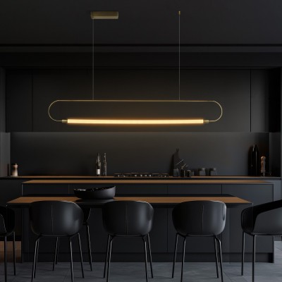 kelvo® GLOW KLV-101-0177 Κρεμαστό Φωτιστικό Οροφής LED 15W 1500lm 360° AC 220-240V IP20 Ρυθμιζόμενο Λευκό CCT με Χειριστήριο από 2700K έως 6000K Dimmable - Lumileds SMD Chip - Χρυσό Πλατίνα - Μ120 x Π3 x Υ17cm - 3 Χρόνια Εγγύηση