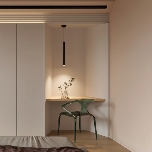kelvo® CANAL KLV-101-0071 Κρεμαστό Φωτιστικό Οροφής LED 7W 700lm 36° AC 220-240V IP20 Θερμό Λευκό 2700K - Bridgelux COB Chip & TÜV SÜD Driver - Μαύρο Ματ - Μ4 x Π4 x Υ40cm - 5 Χρόνια Εγγύηση Διακόσμηση - Φως - Χαλιά