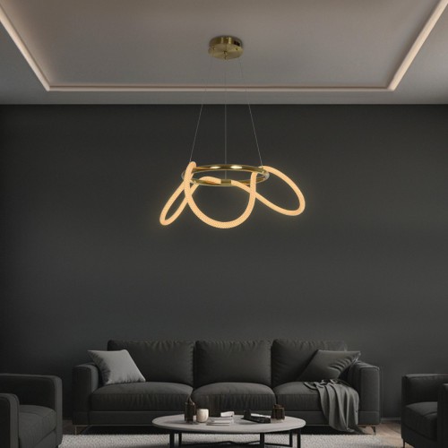 kelvo® GLOW KLV-101-0162 Κρεμαστό Φωτιστικό Οροφής LED 36W 3600lm 360° AC 220-240V IP20 Ρυθμιζόμενο Λευκό CCT με Χειριστήριο από 2700K έως 6000K Dimmable - Lumileds SMD Chip - Χρυσό Πλατίνα - Μ70 x Π70 x Υ40cm - 3 Χρόνια Εγγύηση Διακόσμηση - Φως - Χαλιά