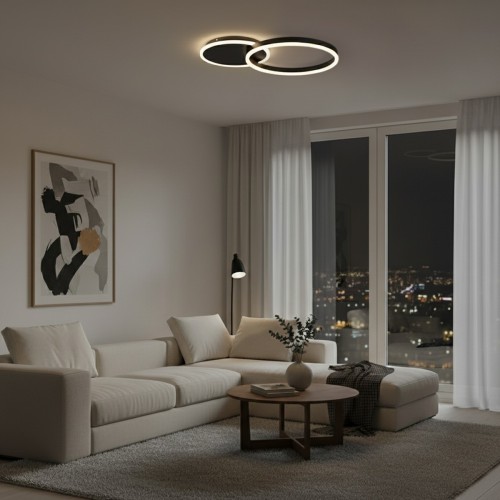 kelvo® VENOM KLV-101-0181 Φωτιστικό Οροφής LED 45W 4500lm 360° AC 220-240V IP20 Ρυθμιζόμενο Λευκό CCT με Χειριστήριο από 2700K έως 6000K Dimmable - Lumileds SMD Chip - Μαύρο Ματ - Μ60 x Π40 x Υ7.5cm - 3 Χρόνια Εγγύηση Διακόσμηση - Φως - Χαλιά