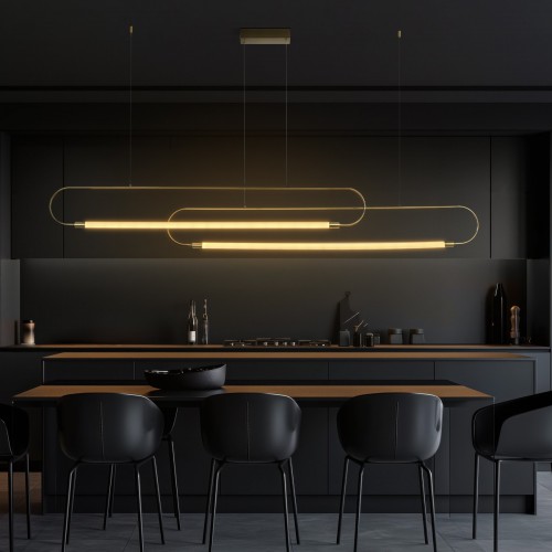 kelvo® GLOW KLV-101-0178 Κρεμαστό Φωτιστικό Οροφής LED 28W 2800lm 360° AC 220-240V IP20 Ρυθμιζόμενο Λευκό CCT με Χειριστήριο από 2700K έως 6000K Dimmable - Lumileds SMD Chip - Χρυσό Πλατίνα - Μ167 x Π7 x Υ24cm - 3 Χρόνια Εγγύηση Διακόσμηση - Φως - Χαλιά