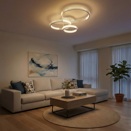 kelvo® DIAMOND KLV-101-0227 Φωτιστικό Οροφής LED 100W 10000lm 360° AC 220-240V IP20 Ρυθμιζόμενο Λευκό CCT με Χειριστήριο από 2700K έως 6000K Dimmable - Lumileds SMD Chip - Λευκό Ματ - Μ80 x Π50 x Υ20cm - 3 Χρόνια Εγγύηση Διακόσμηση - Φως - Χαλιά