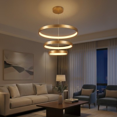 kelvo® NEMESIS KLV-101-0219 Κρεμαστό Φωτιστικό Οροφής LED 100W 10000lm 180° AC 220-240V IP20 Ρυθμιζόμενο Λευκό CCT με Χειριστήριο από 2700K έως 6000K Dimmable - Lumileds SMD Chip - Χρυσό Πλατίνα - Μ60 x Π60 x Υ60cm - 3 Χρόνια Εγγύηση