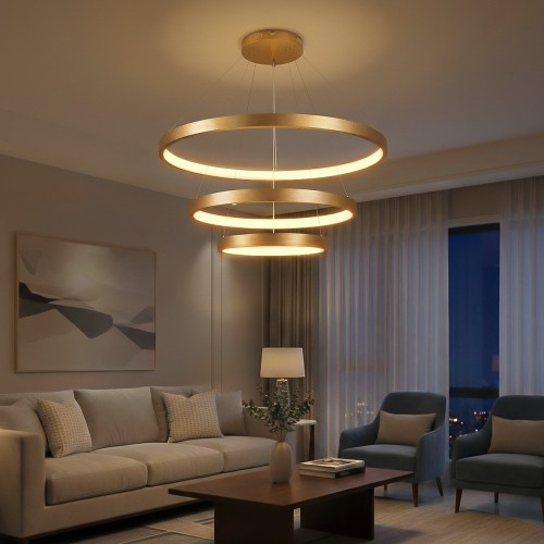 kelvo® NEMESIS KLV-101-0222 Κρεμαστό Φωτιστικό Οροφής LED 120W 12000lm 180° AC 220-240V IP20 Ρυθμιζόμενο Λευκό CCT με Χειριστήριο από 2700K έως 6000K Dimmable - Lumileds SMD Chip - Χρυσό Πλατίνα - Μ80 x Π80 x Υ80cm - 3 Χρόνια Εγγύηση Διακόσμηση - Φως - Χα