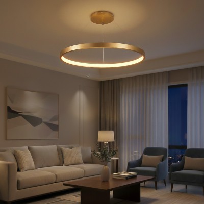 kelvo® NEMESIS KLV-101-0216 Κρεμαστό Φωτιστικό Οροφής LED 75W 7500lm 180° AC 220-240V IP20 Ρυθμιζόμενο Λευκό CCT με Χειριστήριο από 2700K έως 6000K Dimmable - Lumileds SMD Chip - Χρυσό Πλατίνα - Μ100 x Π100 x Υ4cm - 3 Χρόνια Εγγύηση
