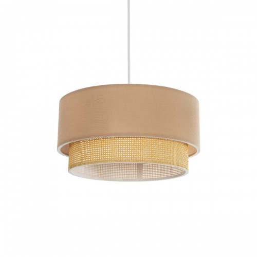 GloboStar® BIGGIE 204-0096 Μοντέρνο Κρεμαστό Φωτιστικό Kαπέλο Μονόφωτο 1 x E27 IP20 Μπεζ  Ύφασμα με Μπεζ Rattan - Μ30 x Π30 x Υ70cm Διακόσμηση - Φως - Χαλιά