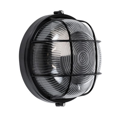 GLOBOSTAR® BOATLIGHT 61586 Vintage Φωτιστικό Καραβοχελώνα Τοίχου & Οροφής με Ντουί 1 x E27 AC 220-240V Αδιάβροχο IP65 - Μαύρο Ματ - Μ17.5 x Π17.5 x Υ9cm
