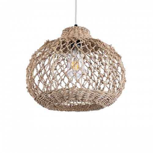 GloboStar® ECUADOR 02115 Boho Κρεμαστό Φωτιστικό Οροφής Μονόφωτο 1 x E27 AC220-240V IP20 - Φ35 x Υ28cm - Μπεζ Seagrass - Φύκι Πλέγμα Καμπάνα - 5 Χρόνια Εγγύηση Διακόσμηση - Φως - Χαλιά