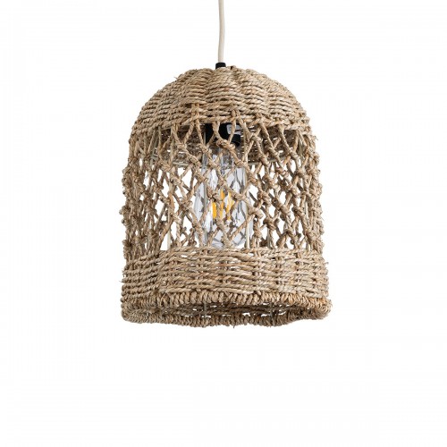 GloboStar® ECUADOR 02121 Boho Κρεμαστό Φωτιστικό Οροφής Μονόφωτο 1 x E27 AC220-240V IP20 - Φ20 x Υ25cm - Μπεζ Seagrass - Φύκι Πλέγμα Καμπάνα - 5 Χρόνια Εγγύηση Διακόσμηση - Φως - Χαλιά
