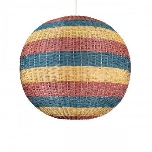 GloboStar® CABALLEROS 02064 Boho Κρεμαστό Φωτιστικό Οροφής Μονόφωτο 1 x E27 AC220-240V IP20 - Φ100 x Υ100cm - Μπλε με Κίτρινο και Κόκκινο Μπαμπού Πλέγμα Μπάλα - 5 Χρόνια Εγγύηση Διακόσμηση - Φως - Χαλιά