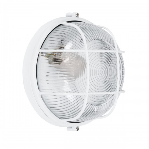 GloboStar® BOATLIGHT 61585 Vintage Industrial Φωτιστικό Τοίχου - Απλίκα - Καραβοχελώνα Εξωτερικού Χώρου Μονόφωτο 1 x E27 AC220-240V Αδιάβροχο IP65 - Σώμα Αλουμινίου & Tempered Glass - Φ17.5 x Υ9cm - Λευκό - Στρόγγυλο - 5 Years Warranty Διακόσμηση - Φω