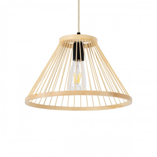 GloboStar® TYGEE 01930 Boho Κρεμαστό Φωτιστικό Οροφής Μονόφωτο 1 x E27 AC220-240V IP20 - Φ35 x Υ22cm - Μπεζ Ξύλινο Πλέγμα - 5 Χρόνια Εγγύηση Διακόσμηση - Φωτισμός - Χαλιά