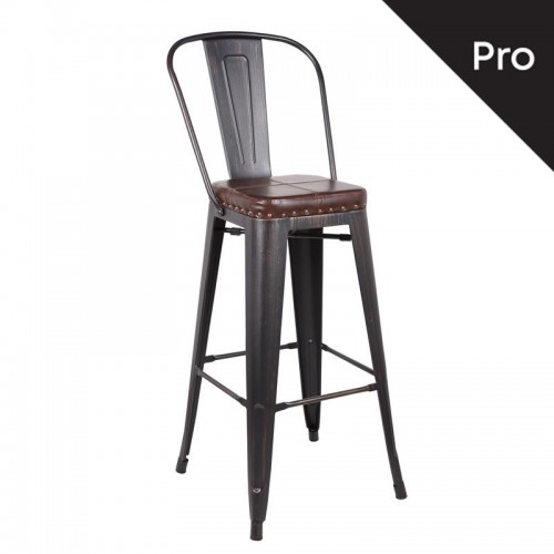 RELIX Σκαμπό BAR με Πλάτη, Μέταλλο Βαφή Antique Black, Κάθισμα PU Σκούρο Καφέ 43x48x78/114cm/Ε5209P,10 Εξωτερικού Χώρου