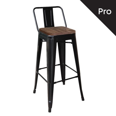 RELIX Wood Σκαμπό Bar-Pro με Πλάτη, Μέταλλο Βαφή Μαύρο Μatte, Απόχρωση Ξύλου Dark Oak 44x44x75/100cm/Ε5208,1Μ
