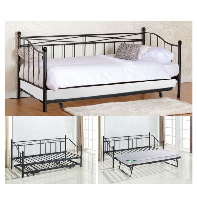 MARIN Daybed Κρεβάτι (90x190) + Βοηθητικό Κρεβάτι (85x185) Μέταλλο Βαφή Μαύρο 198x97x93 + 185x85x36cm/Ε8043,1