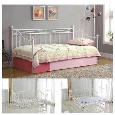 MARIN Daybed Κρεβάτι (90x190) + Βοηθητικό Κρεβάτι (85x185) Μέταλλο Βαφή Άσπρο 198x97x93 + 185x85x36cm/Ε8043,2