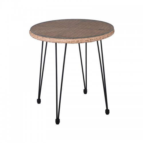 SALSA Τραπέζι Μέταλλο Βαφή Μαύρο, Wicker Φυσικό Φ52cm H.53cm/Ε244,Τ Εξωτερικού Χώρου