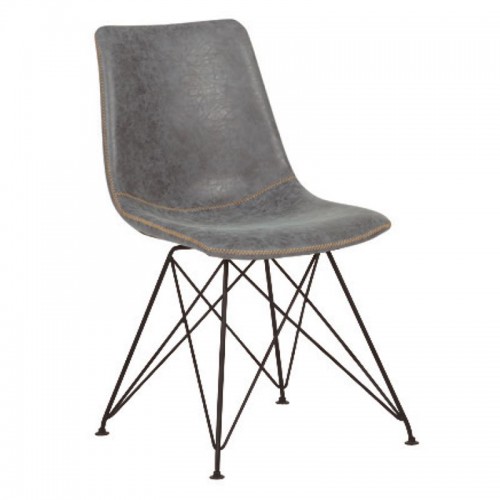 PANTON Καρέκλα Μέταλλο Βαφή Μαύρη, PU Vintage Grey 43x57x81cm/ΕΜ777,1 Τραπεζαρία
