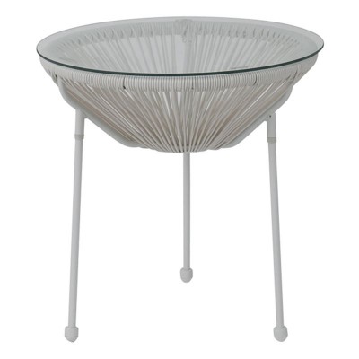 ACAPULCO Τραπεζάκι Μέταλλο Βαφή Άσπρο, Rattan Άσπρο Φ50cm H.50cm/Ε246,Α1
