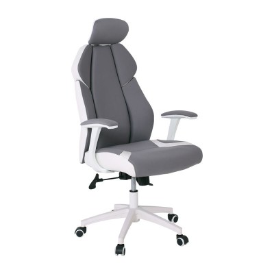 BF8300 Πολυθρόνα Γραφείου Διευθυντή, Microfiber Γκρι PU Άσπρο 64x72x122/130cm/ΕΟ587,2