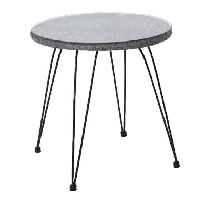 SALSA Τραπέζι Μέταλλο Βαφή Μαύρο, Wicker Γκρι Φ52cm H.53cm/Ε244,Τ1