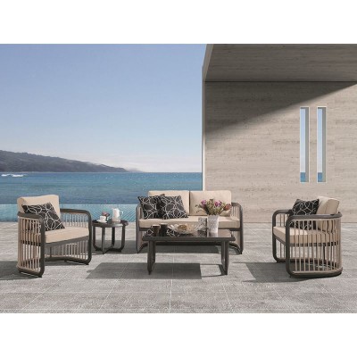 CITY Living Set Σαλόνι Καθιστικό Κήπου - Βεράντας Alu Ανθρακί - Μπεζ Τραπ+2θέσιο+2 Πολυθρ+Βοηθ.τραπ/Ε6731