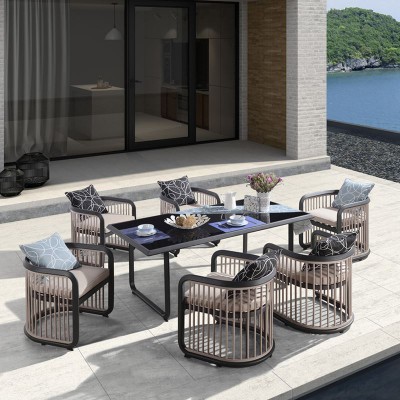 CITY Dining Set Τραπεζαρία Κήπου Βεράντας: Τραπέζι + 6 Πολυθρόνες Alu Ανθρακί - Μπεζ Table:180x90x77 Chair:62x66x72/Ε6735 CITY Dining Set Τραπεζαρία Κήπου Βεράντας: Τραπέζι + 6 Πολυθρόνες Alu Ανθρακί - Μπεζ Table:180x90x77 Chair:62x66x72/Ε6735