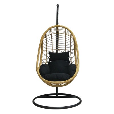 SALSA Κρεμαστή Πολυθρόνα, PE Wicker Φυσικό, Μέταλλο Βαφή Μαύρο, Μαξιλάρι Μαύρο Φ105x203cm/Ε6768,1