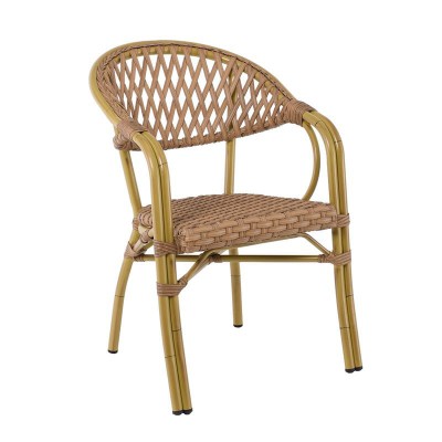 VEGERA Rattan Πολυθρόνα Dining Αλουμίνιο Φυσικό, Wicker Φυσικό, Στοιβαζόμενη 57x59x84cm/Ε2580