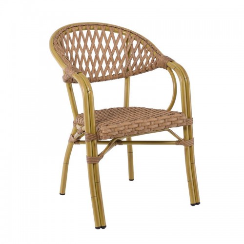 VEGERA Rattan Πολυθρόνα Dining Αλουμίνιο, Wicker Φυσικό 57x59x84cm/Ε2580 Εξωτερικού Χώρου
