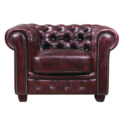 CHESTERFIELD Birmingham Πολυθρόνα Σαλονιού Καθιστικού, Δέρμα Antique Red 103x92x72cm/Ε9574,14
