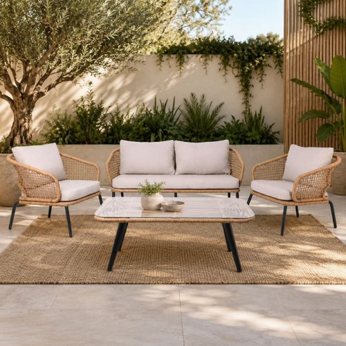 SALSA Plus Set Σαλόνι Κήπου ALU Μαύρο-Γυαλί-Wicker Φυσικό: Τραπέζι+2 Θέσιος+2 Πολυθρόνες 110x55x44-149x74x71-71x71x71cm/Ε254,S Εξωτερικού Χώρου SALSA Plus Set Σαλόνι Κήπου ALU Μαύρο-Γυαλί-Wicker Φυσικό: Τραπέζι+2 Θέσιος+2 Πολυθρόνες 110x55x44-149x74x71-71x71x71cm/Ε254,S Εξωτερικού Χώρου